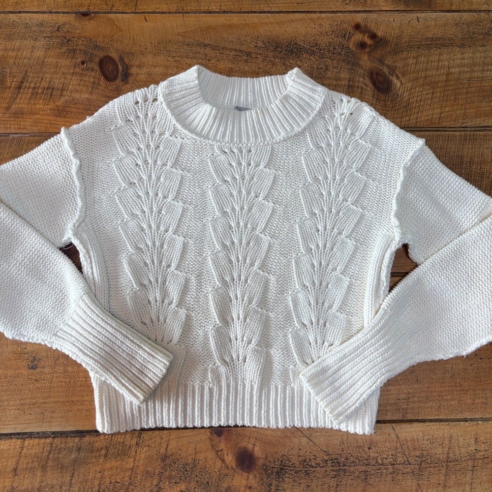 Free People Womens Bell Song Cream Cable Knit Long Sleeve Pullover Sweater XS